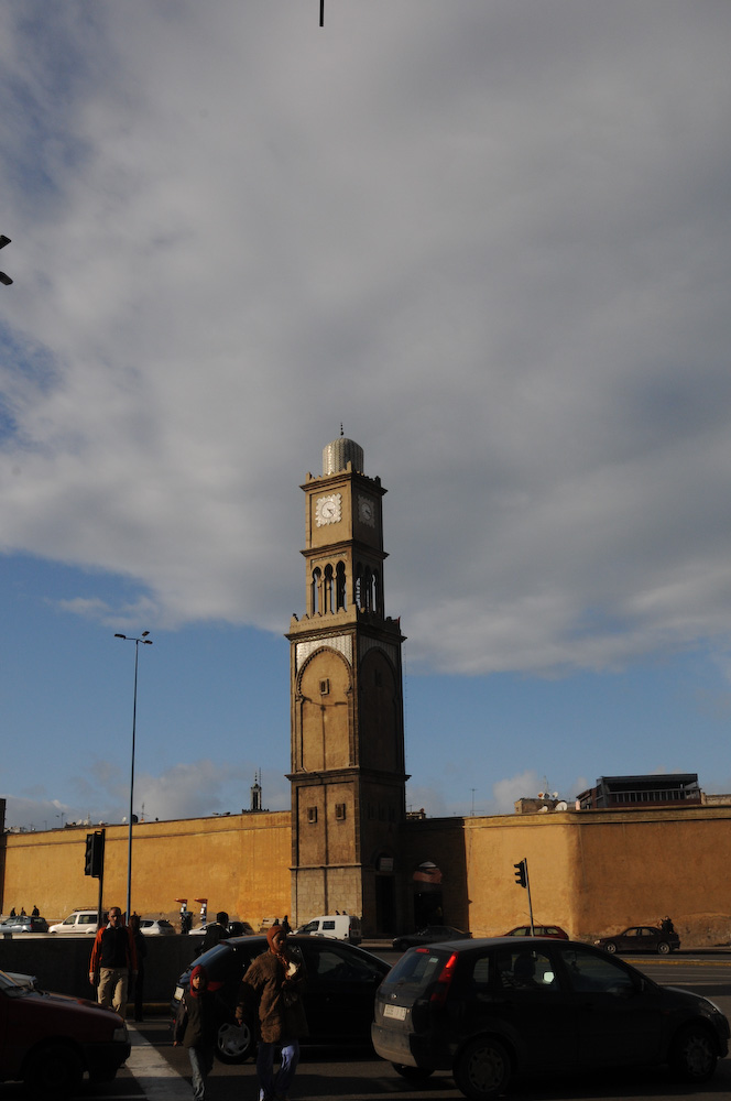 Clock tower on the medina wall